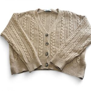 Zara light brown or tan button knit cardigan light brown oversized size small